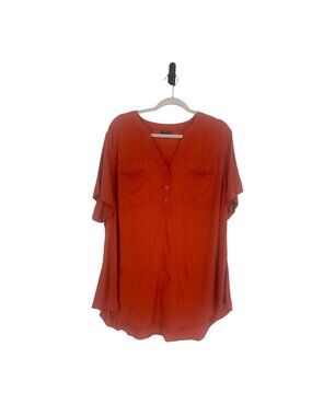 Torrid Burnt Orange Short Sleeve Blouse 3X Relaxed Flowy Tunic Top Pockets